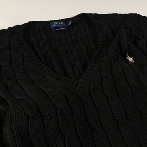 RALPH LAUREN Cotton Cable Knit V-neck Sweater